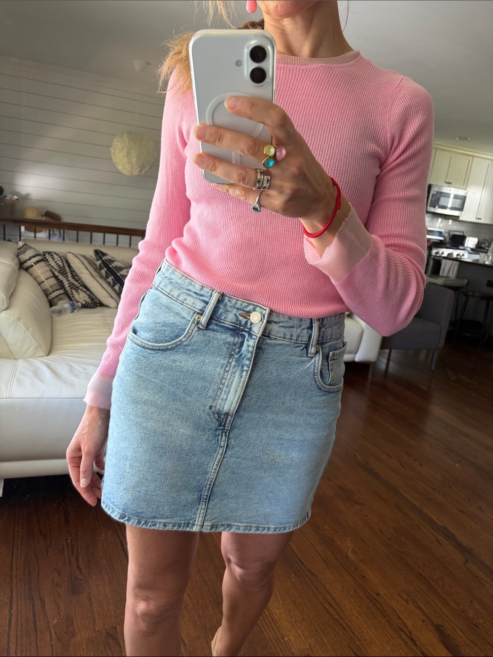 Zara Pink Long-Sleeve Ribbed Crewneck Top